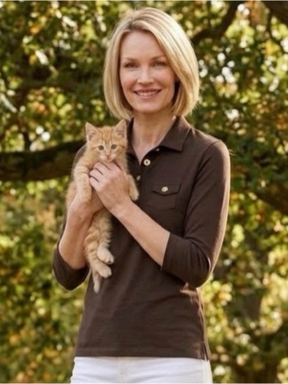 Talbots Brown Polo Shirt with 3/4 Sleeves